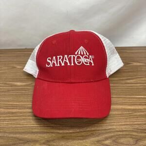 Saratoga Horse Racing Baseball Hat Cap Red White Mesh Back Snapback